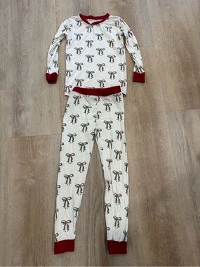 Bamboo Kids Red Trim Holiday Bow Pajama Set